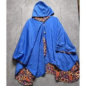 RainCaper Reversible Hooded Rain Poncho Blue Multicolor Art Print Travel Jacket